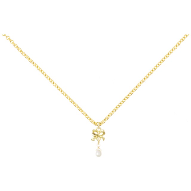 14KGF gold pearl ribbon necklace