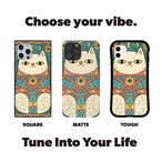 受注生産 iPhoneケース 白猫と花のサイケ民芸柄｜猫モチーフ PSYF014C