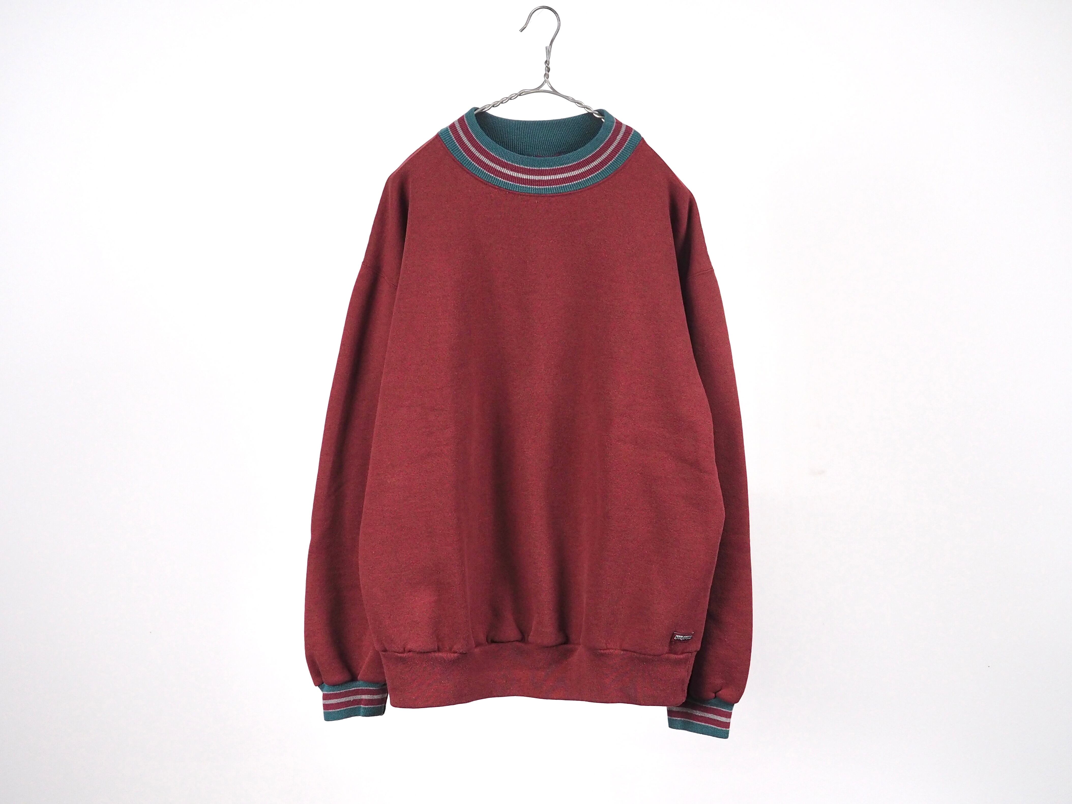 90's JANSPORT striped rib sweatshirt XL /made in USA /Burgundy