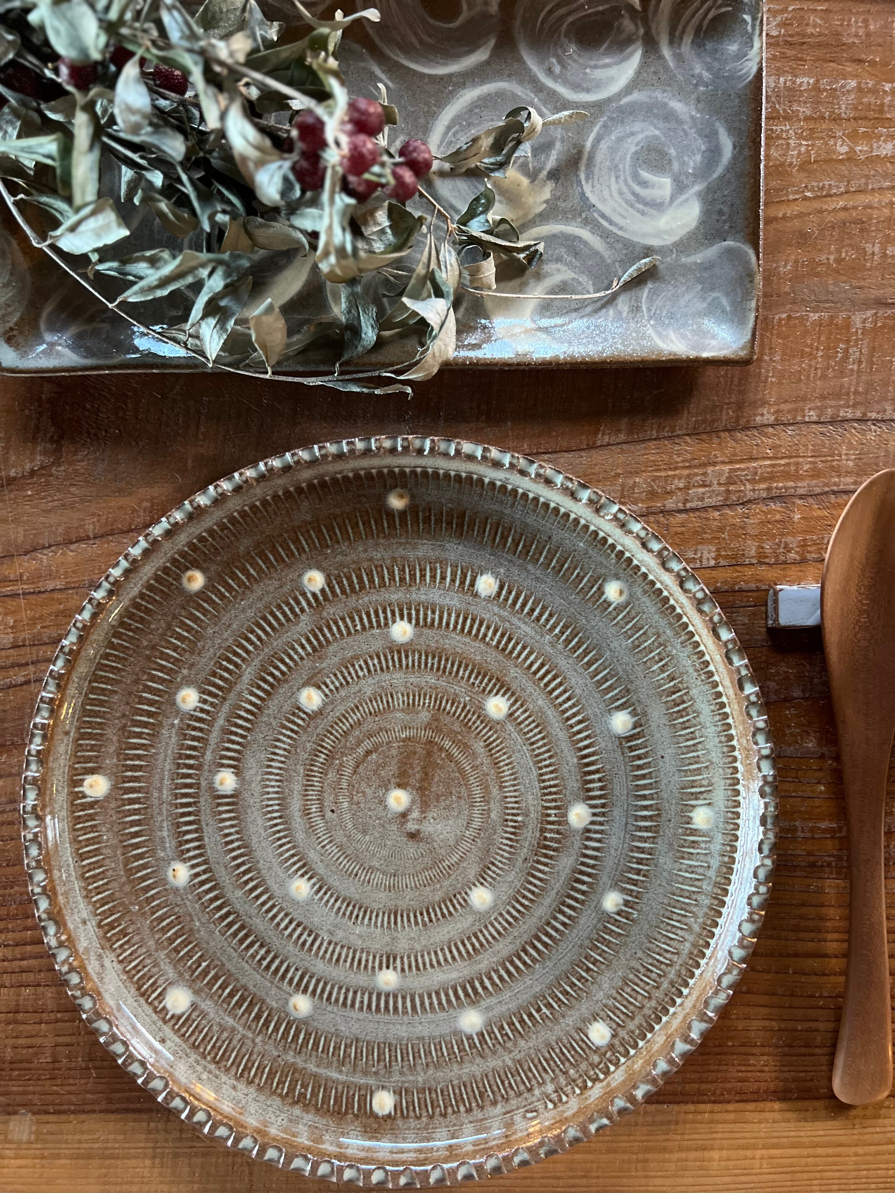 ふち立皿＊しのぎドット＊つや | 翁明窯元