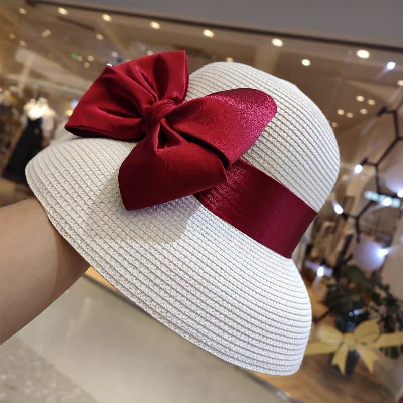 【極美品】アンテプリマ　大人可愛い帽子　遮光　リボン　スワロ　女優帽 2カラー】帽子 女優帽 リボン 赤 白 黒 アクセサリー 麦わら帽子