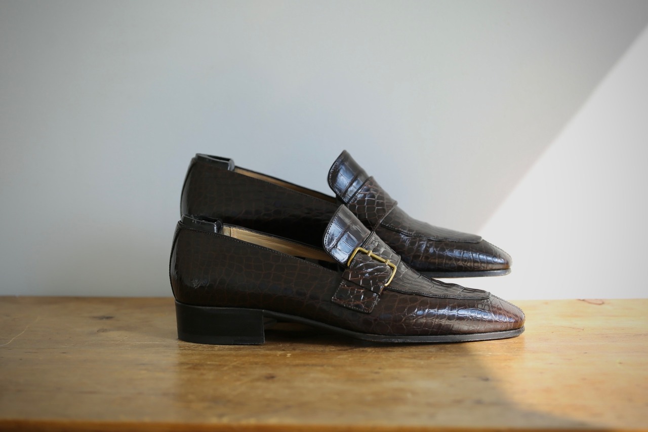 【ARTIOLI】アルティオリ 本クロコ シングルモンクストラップシューズ ダークブラウン Size:5