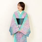 「星降る庭と月の影」ドット柄〜洗えるきもの（シルジェリー）〜