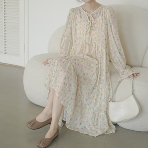 round neck lace up floral pattern dress