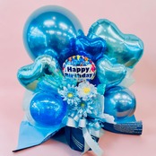 【メッセージ変更OK】フラワー＆バルーンアレンジ ブルー｜誕生日・発表会・記念日・結婚祝い・ありがとうギフト【名入れ対応】