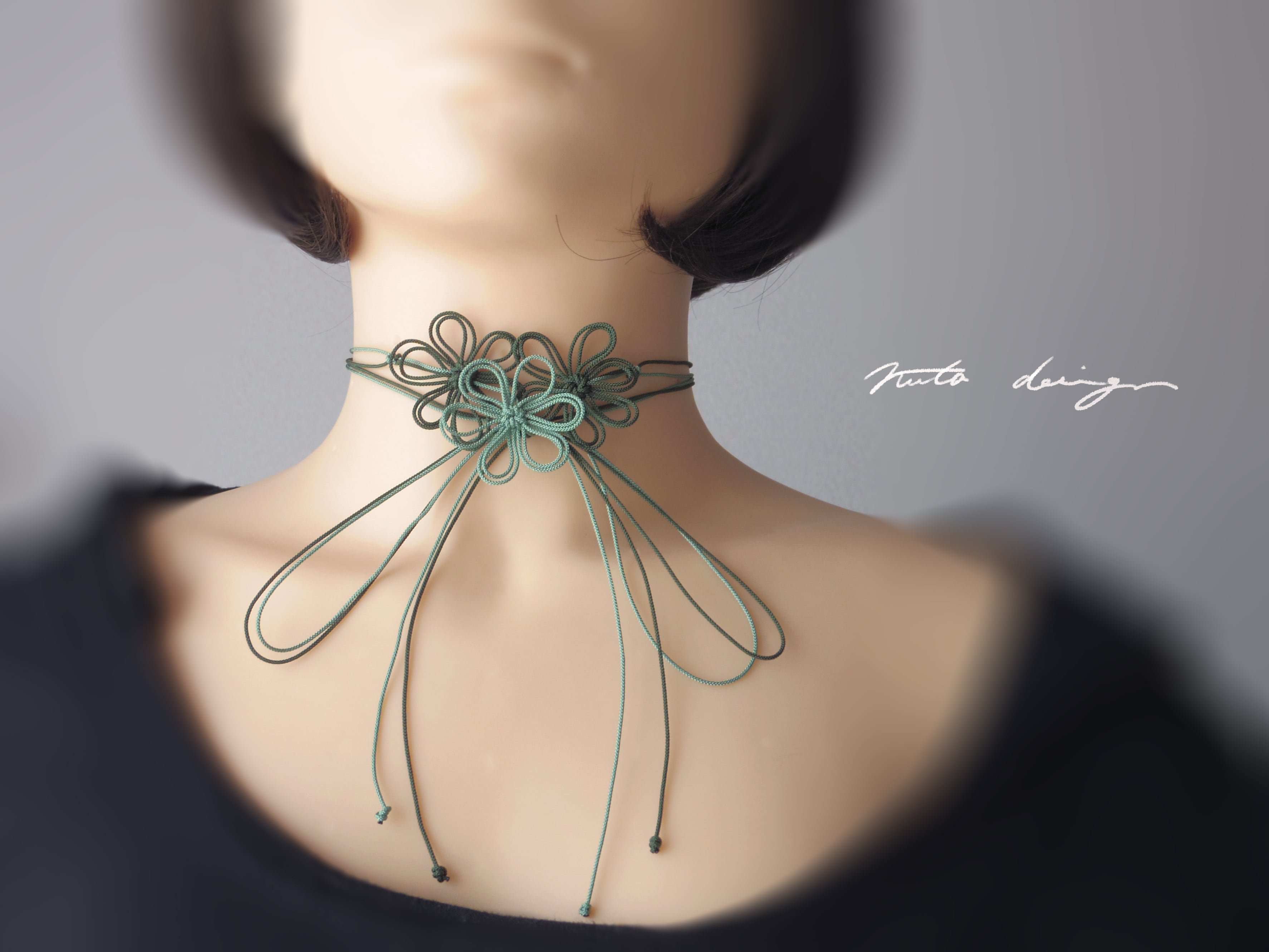 チョーカー「そよそ、さく」（淡緑×深緑） | nuta design