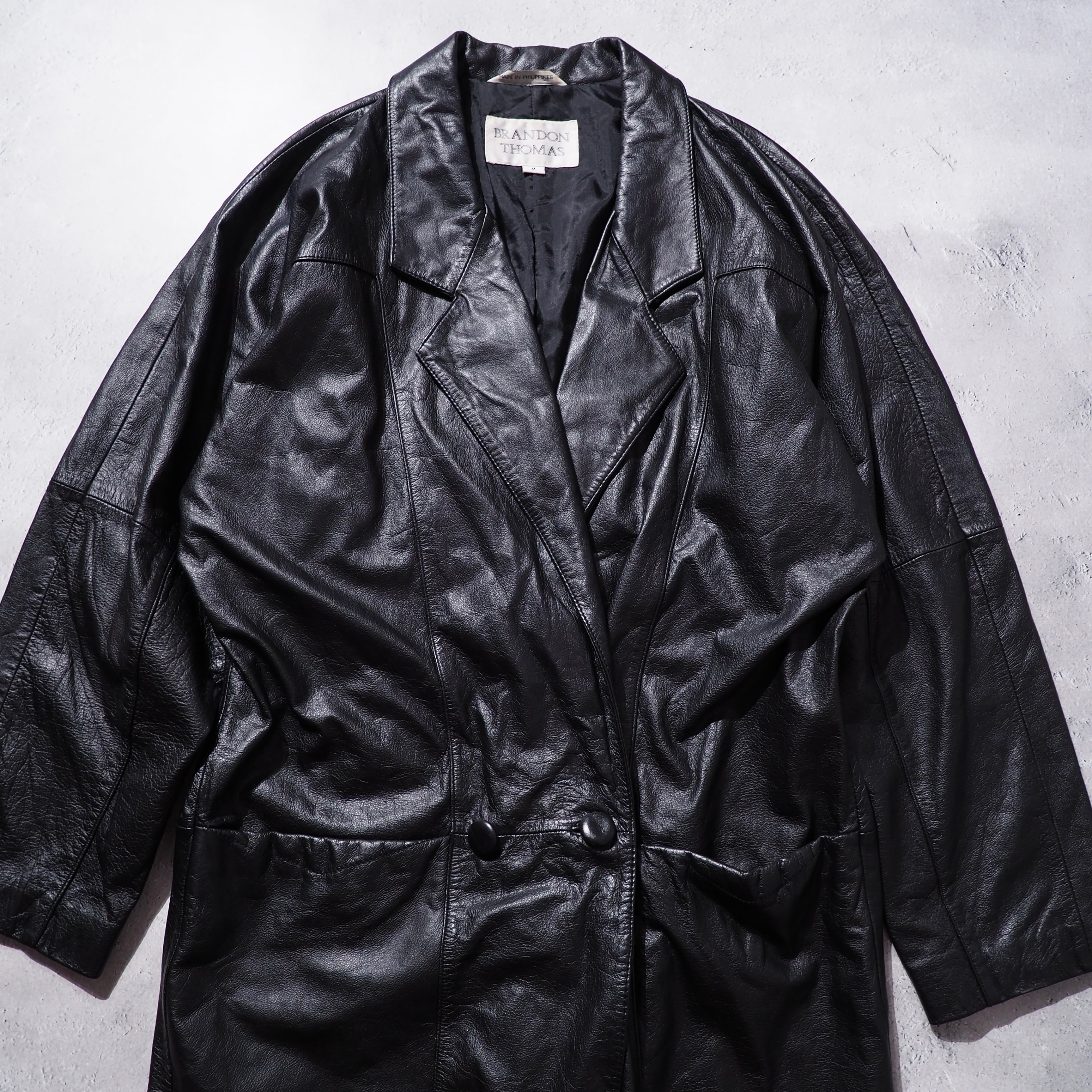 1980 - 90s Black mode Dolman sleeve vintage long leather coat