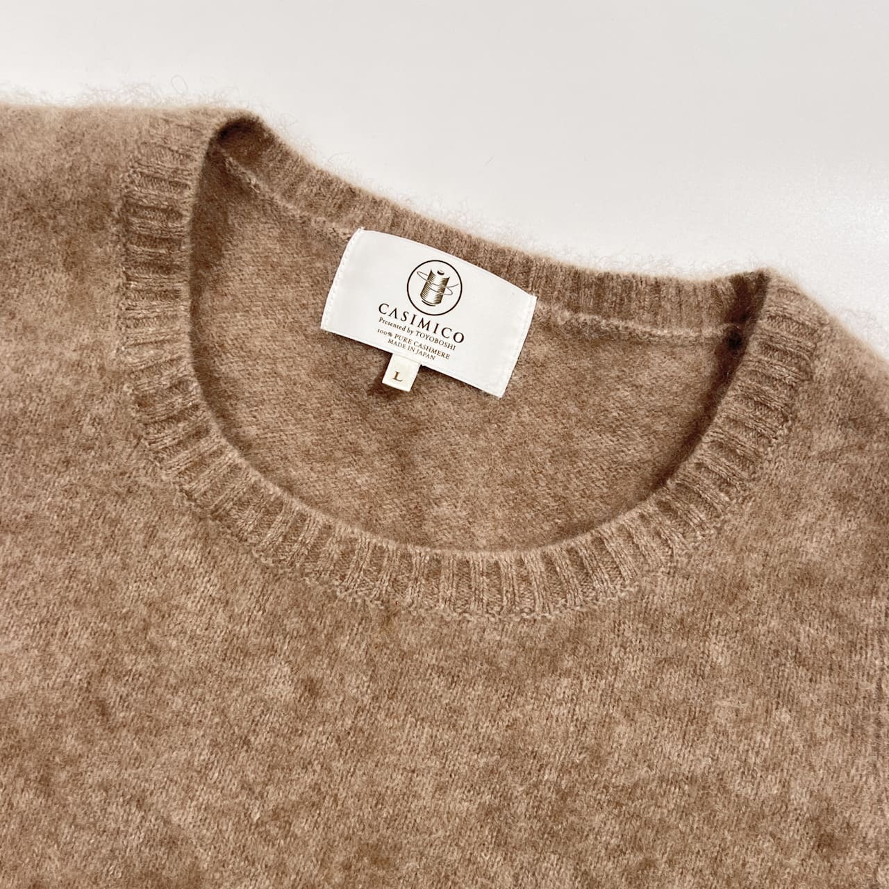 カシミヤ100% CASIMICO カシミコ 半袖 ジャギー ニット セーター L/ベージュ系 レディース