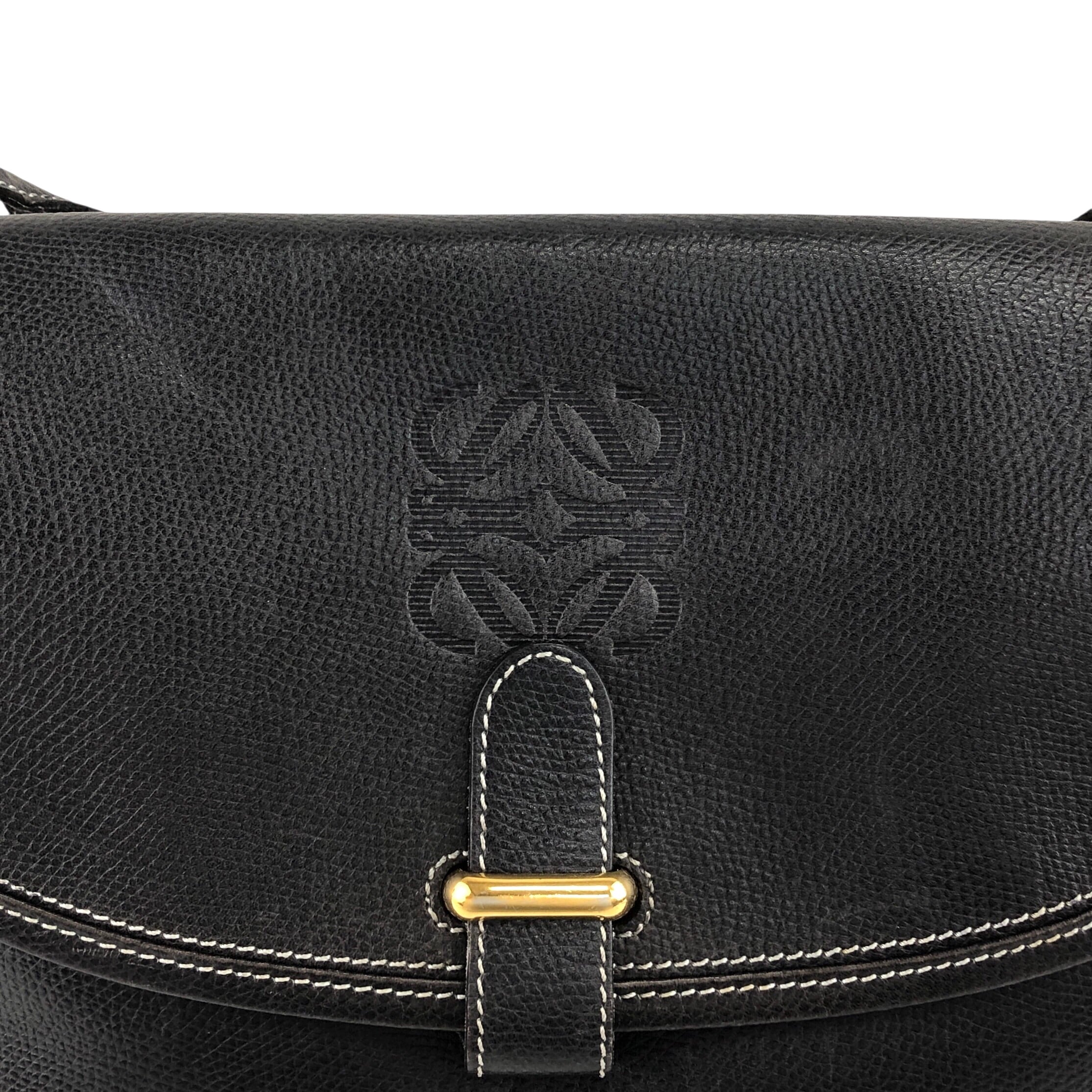 LOEWE(ロエベ) ショルダーバッグ アナグラム柄 ダークグレー×ダークネイビー×黒 レザー LOEWE ロエベ ショルダーバッグ ネイビー アナグラム型押し レザー