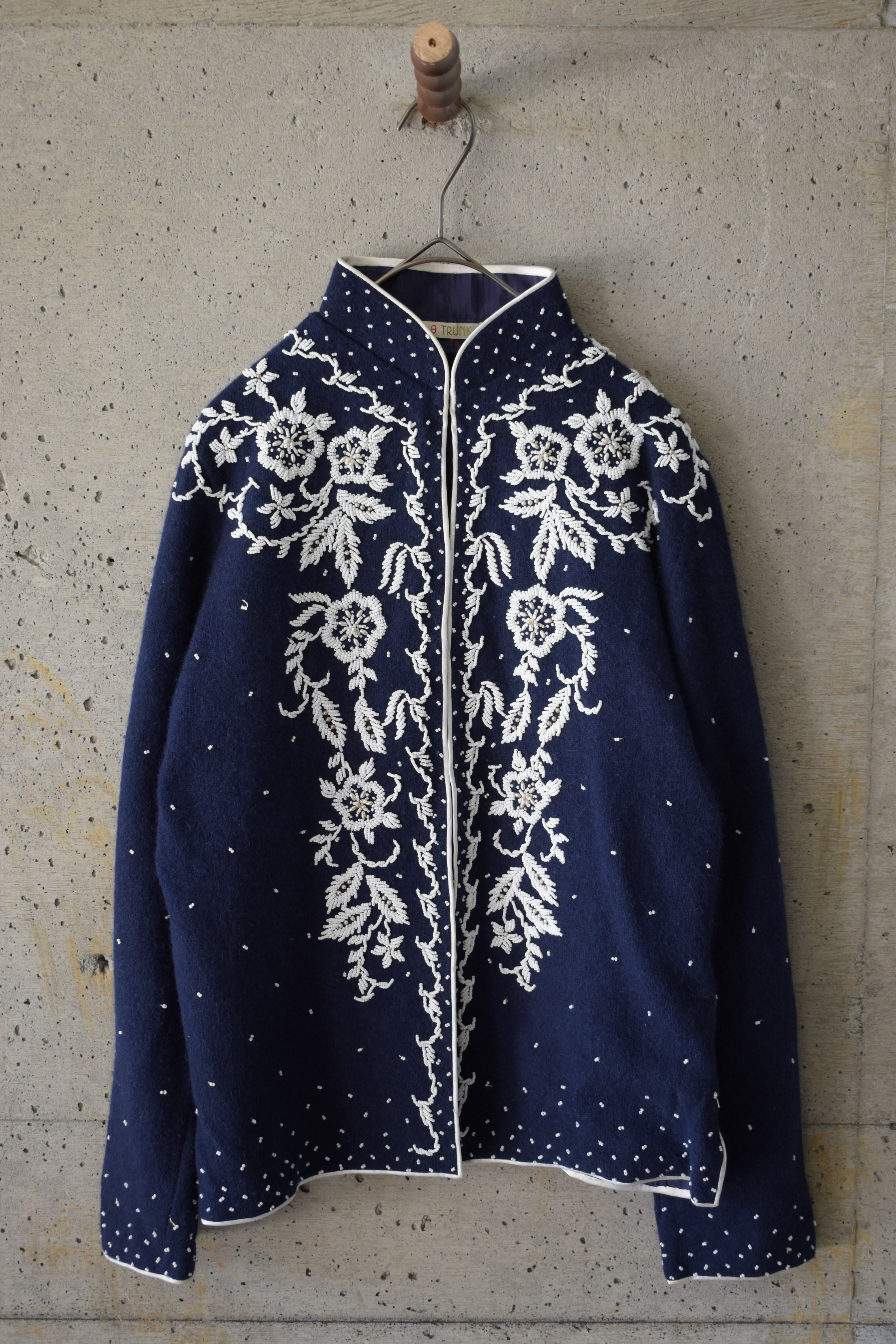 Bead-Embroidered Stand-Collar Cardigan