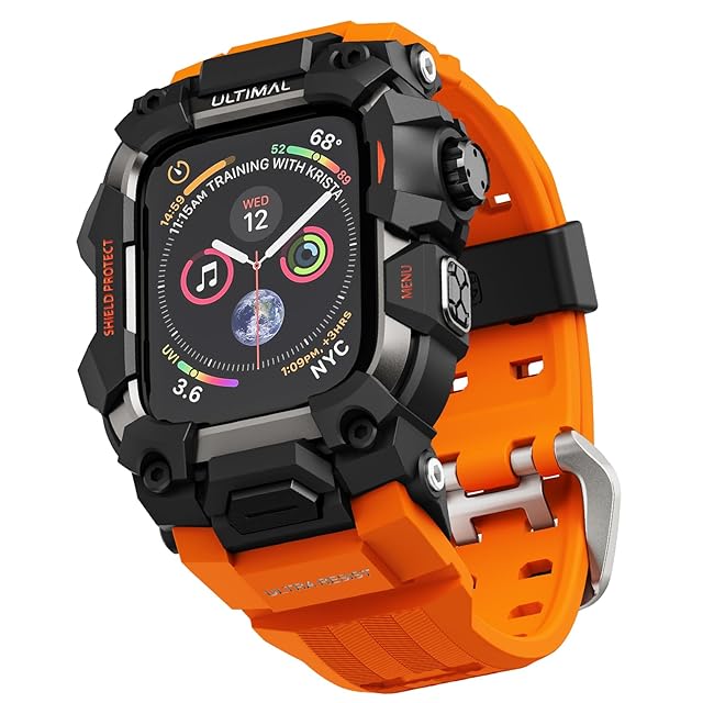 HUALIMEIコンパチブル　アップルウォッチバンド44mm・45mm　ケース付き HUALIMEI Apple Watch 44mm メタルケース ステンレスバンド シリコン