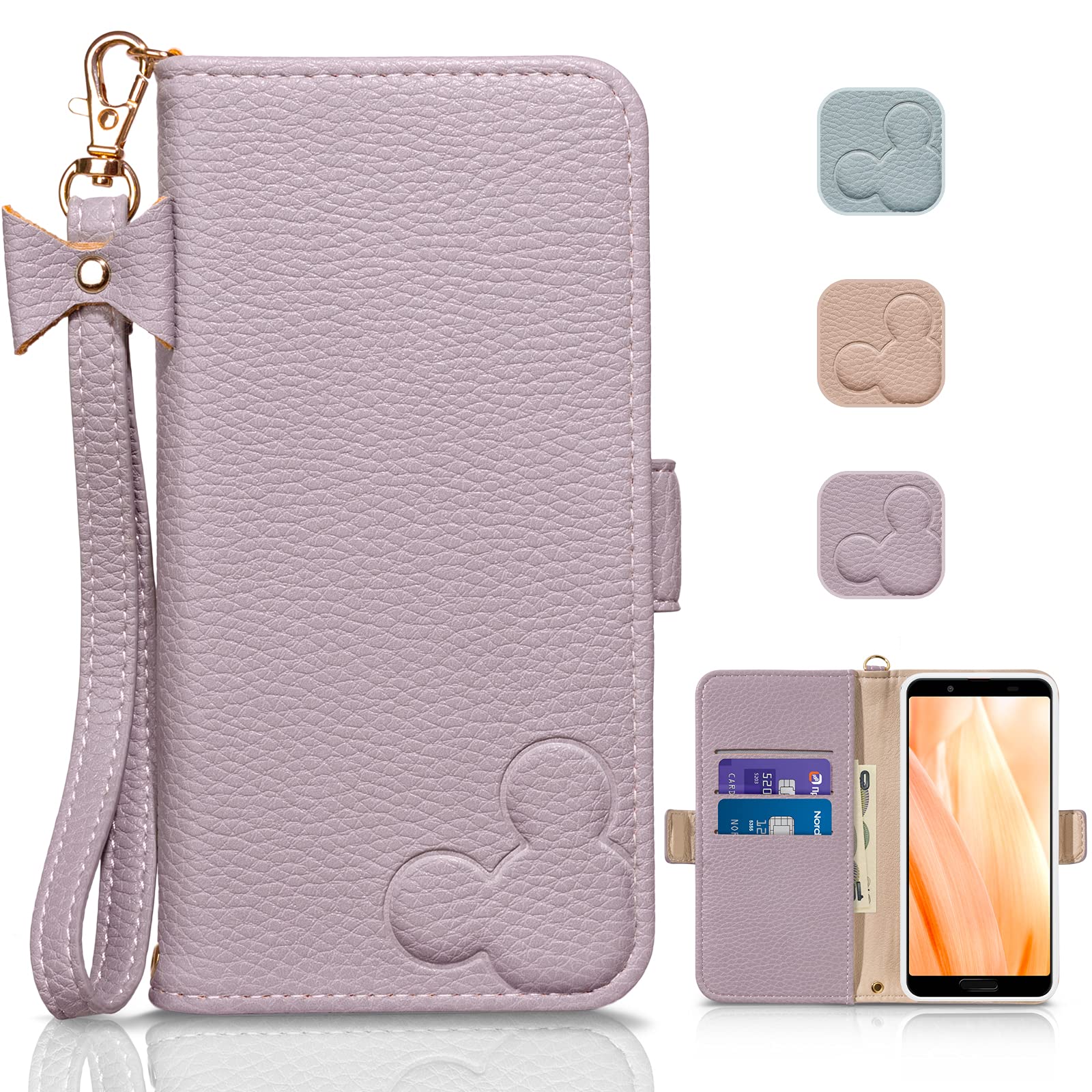 AQUOS sense3 ケース 手帳型 かわいい デザイン アクオス sense3 ケース SH-02M SHV45 SH-RM12 スマホケース 上質な手触り ストラップ付き 高級レザー 軽量 財布型 カード収納 全面保護 耐衝撃 横置き機能 おしゃれ カワイイ 携帯ケース(AQUOS sense3 / Android one S7対応, パープル)