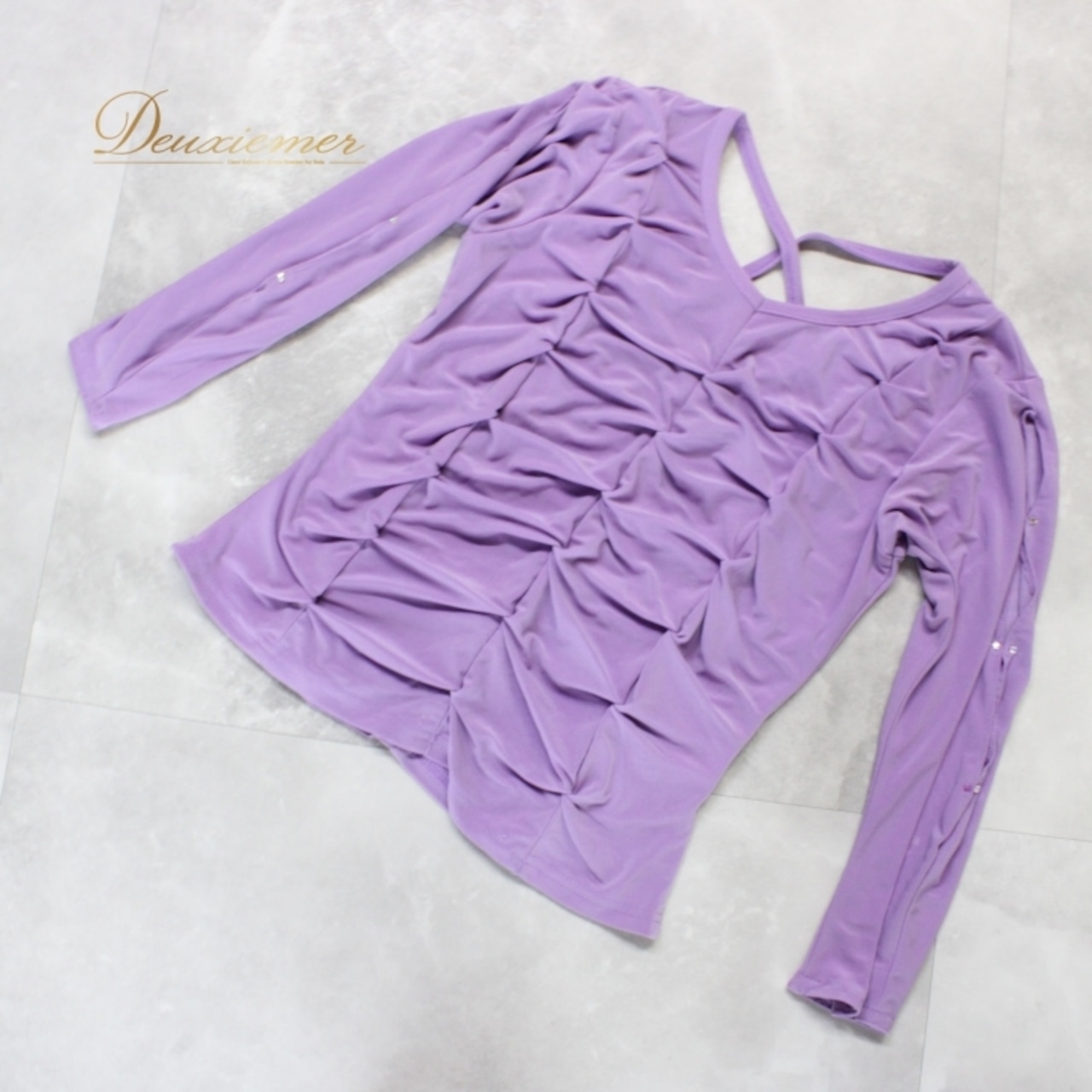 社交ダンス 衣装 スタンダード トップス レッスンウェア 練習着 長袖 ラインストーン 薄紫 Create-Sun クリエイトサン パープル系 清楚 伸縮性 女性用 トップス 大人 おしゃれ デザイン セクシー ダンスウェア ラインストーン付き 練習用 清楚系 シンプル 高品質 おすすめ パープル 薄紫系 幅広いサイズ レディース