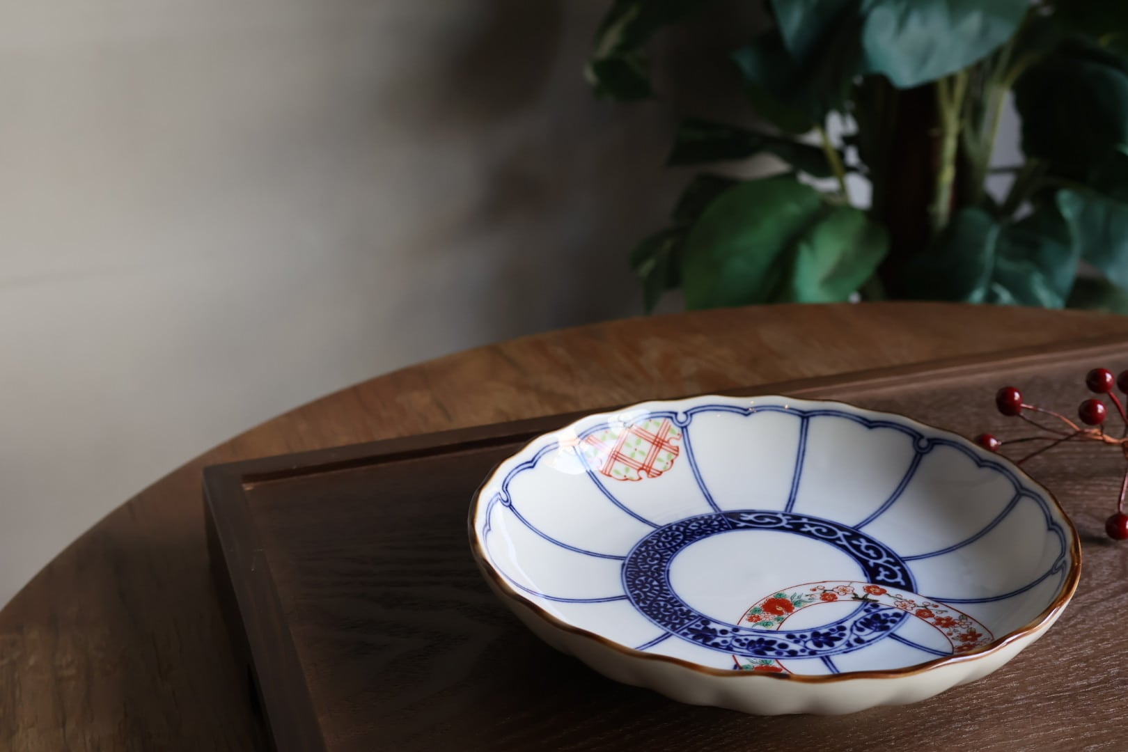 九谷焼 5.8号皿揃 染付丸紋花鳥 | うつわ通販 土岐陶器店 / ONLINE SHOP