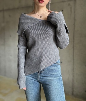 アシンメトリーデザインニットtops【グレー】