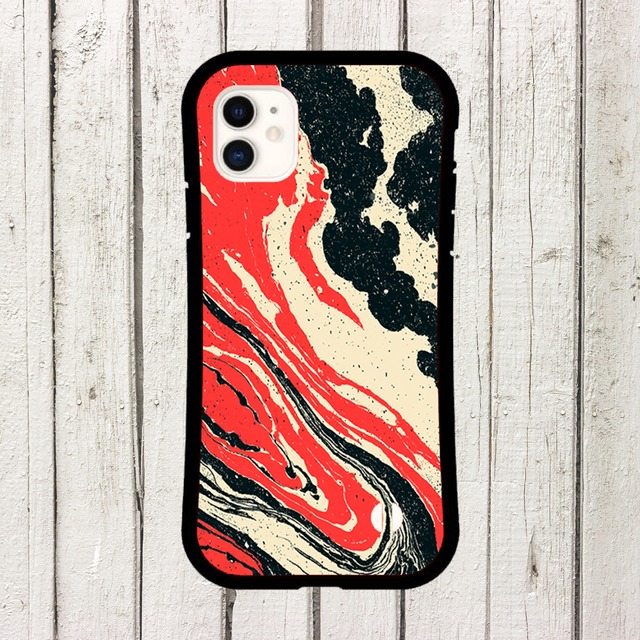 受注生産 iPhoneケース 赤と黒のダイナミック墨流し｜紙マーブリング MARB010D