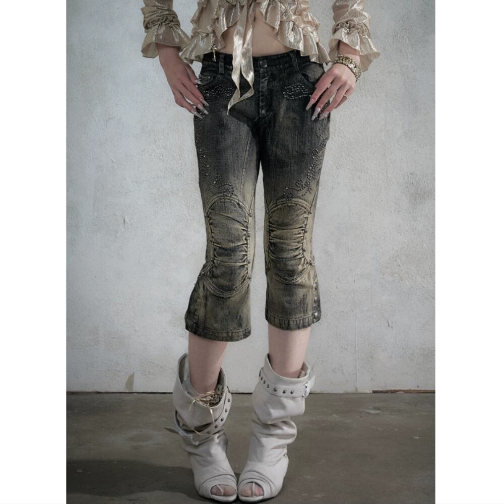 Retro-style cropped denim pants E7166