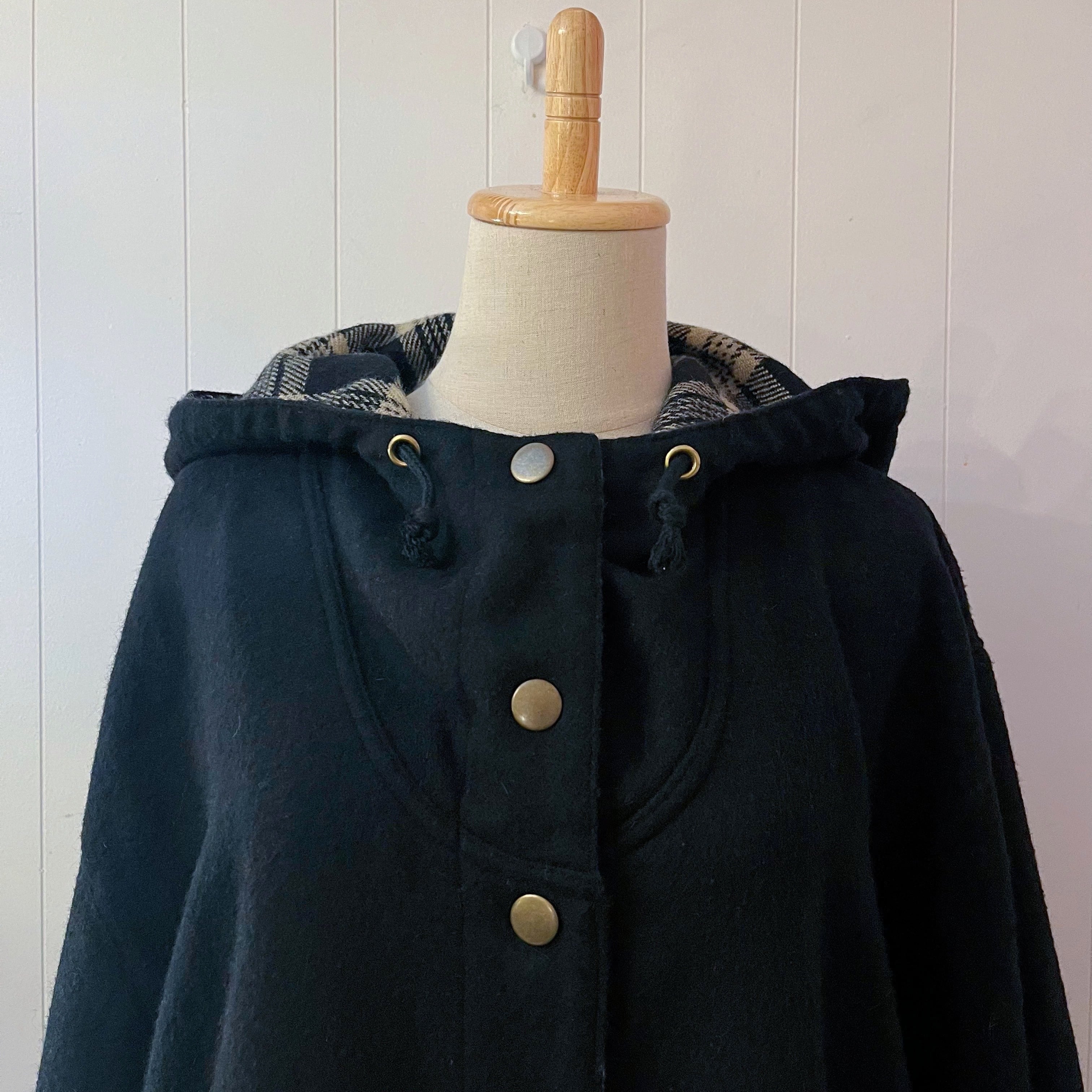 black beige check hoodie coat