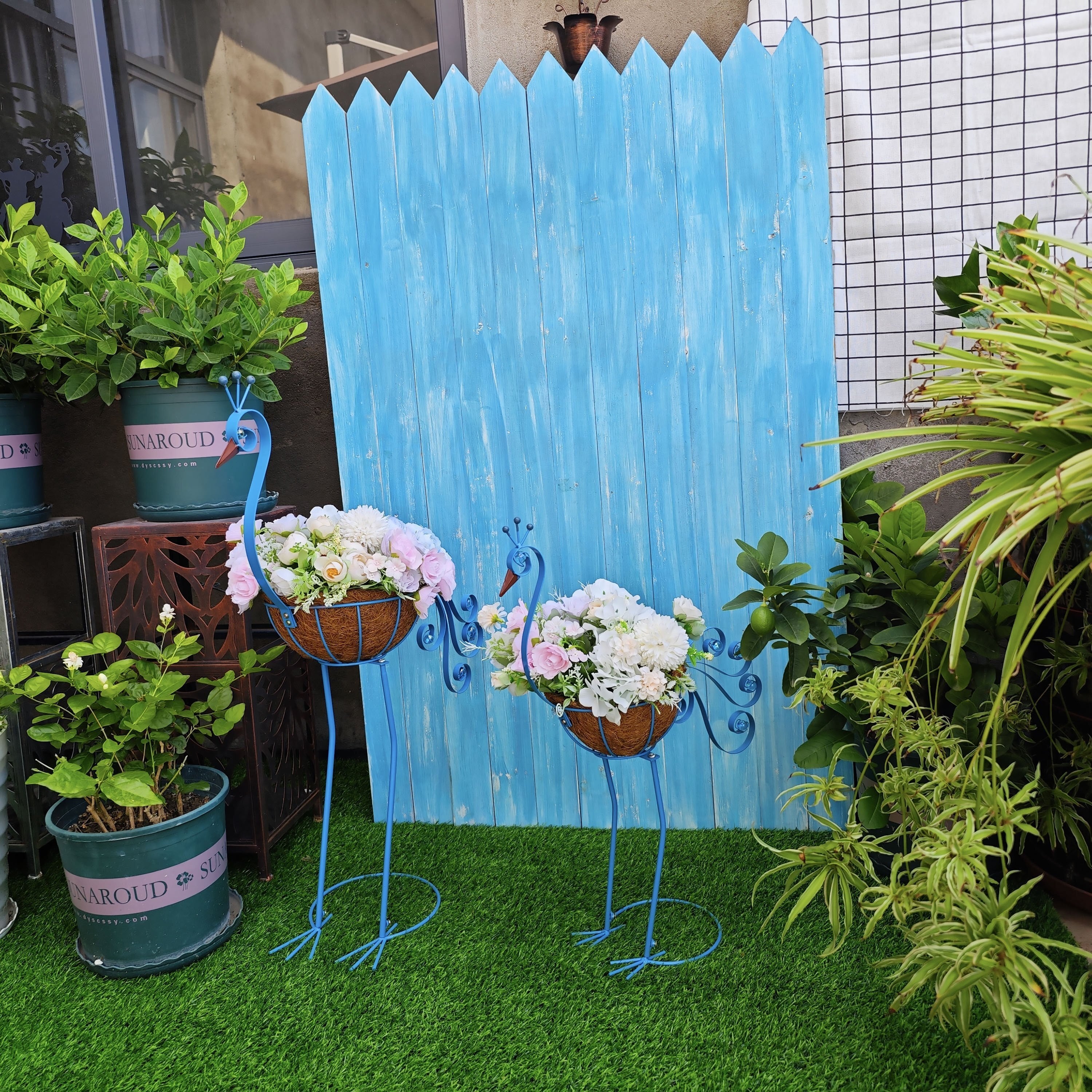 植木鉢 フラワーバスケット プランター 2個セット メタル 孔雀