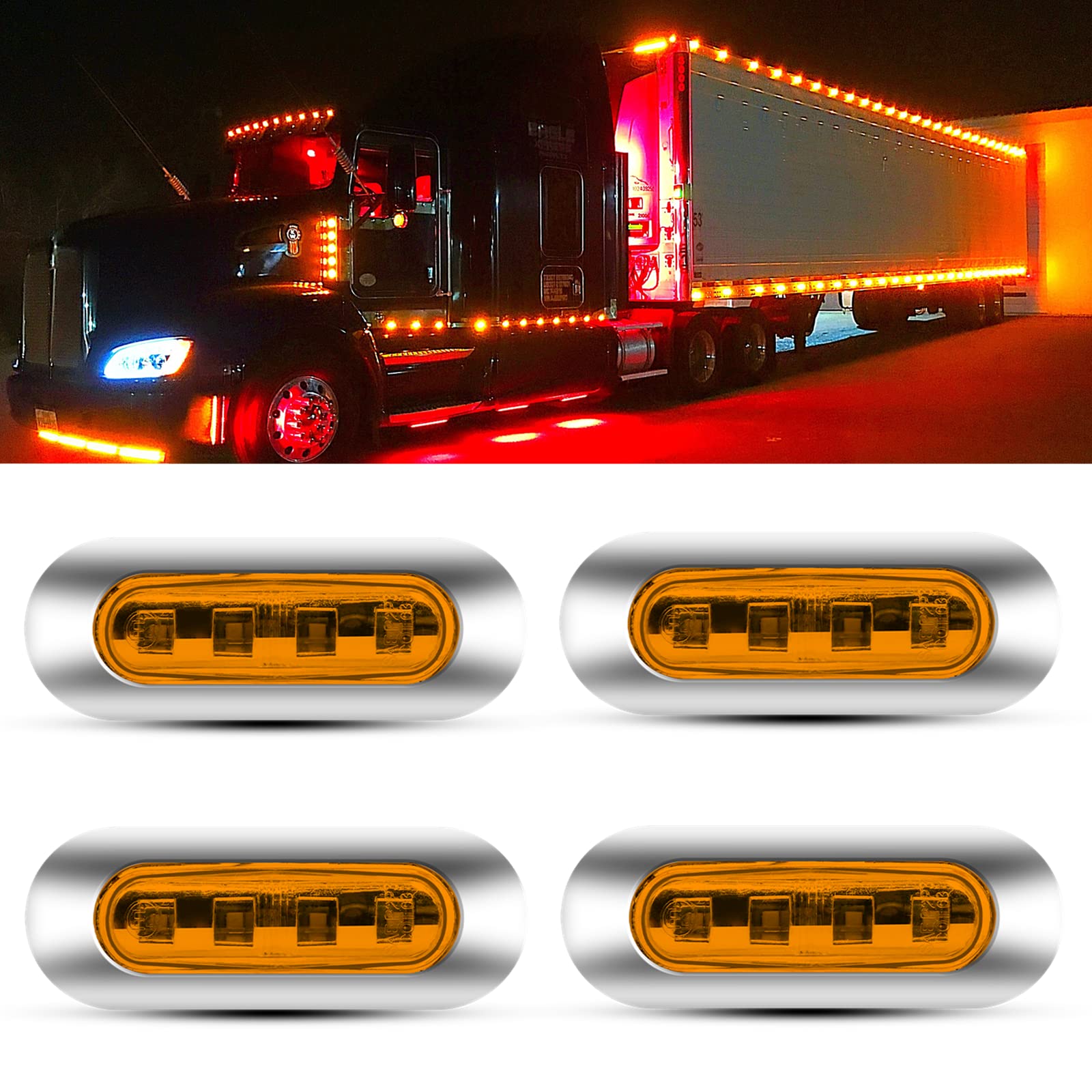 LEDサイドマーカーライト、4-LED サイドランプ、12V 24V 高輝度 防水 汎用、トラック、トレーラー、トラック、バス、ボートに適しています イエロー