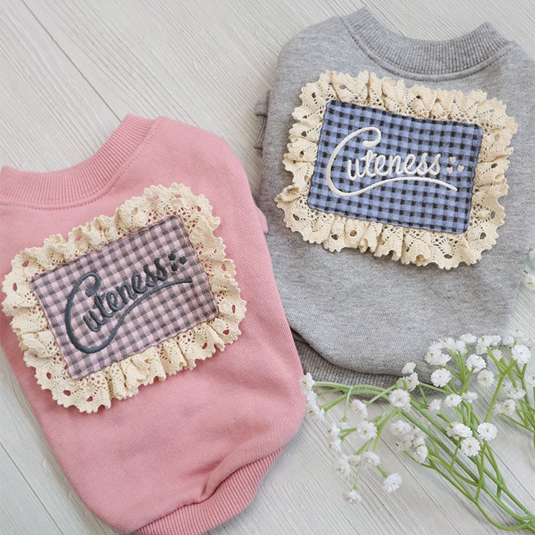 cutie sweatshirt XS ~ 2XL 2color  /  犬服 秋冬 トレーナー Tシャツ 韓国ワンコ服 無地 シンプル お揃い トップス 可愛い 犬の服 小型犬 中型犬