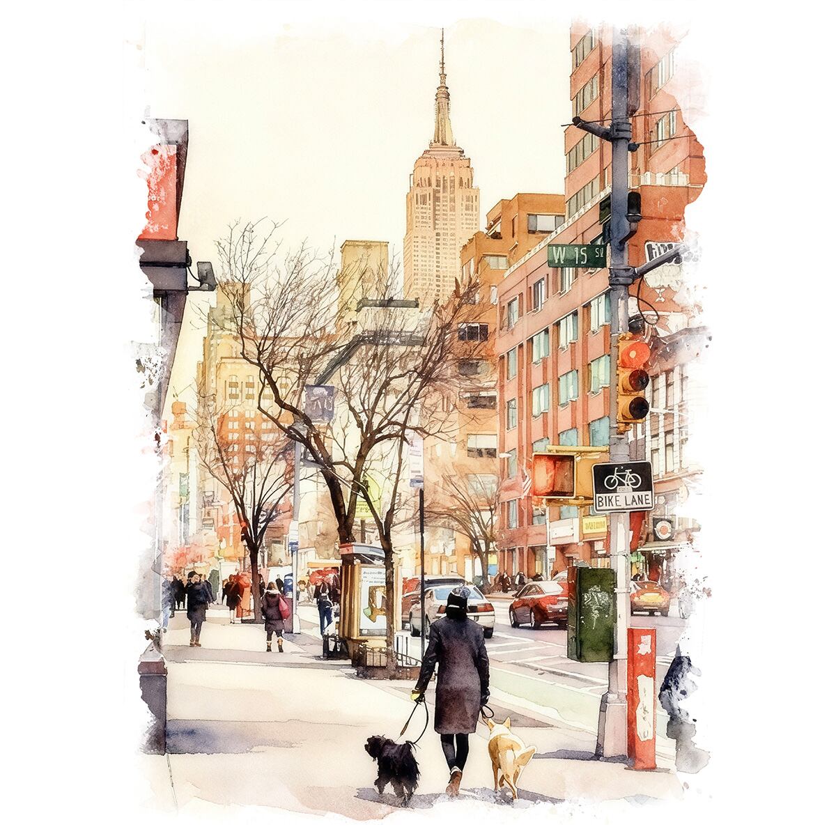 絵画 風景画(街並み) アメリカ ニューヨーク マンハッタン エンパイアステートビルディング インテリアアート額付き 水彩画風 WAT1806