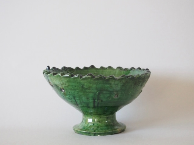 MOROCCO - TAMEGROUTE POTTERY COMPOTE DISH (S) - Green