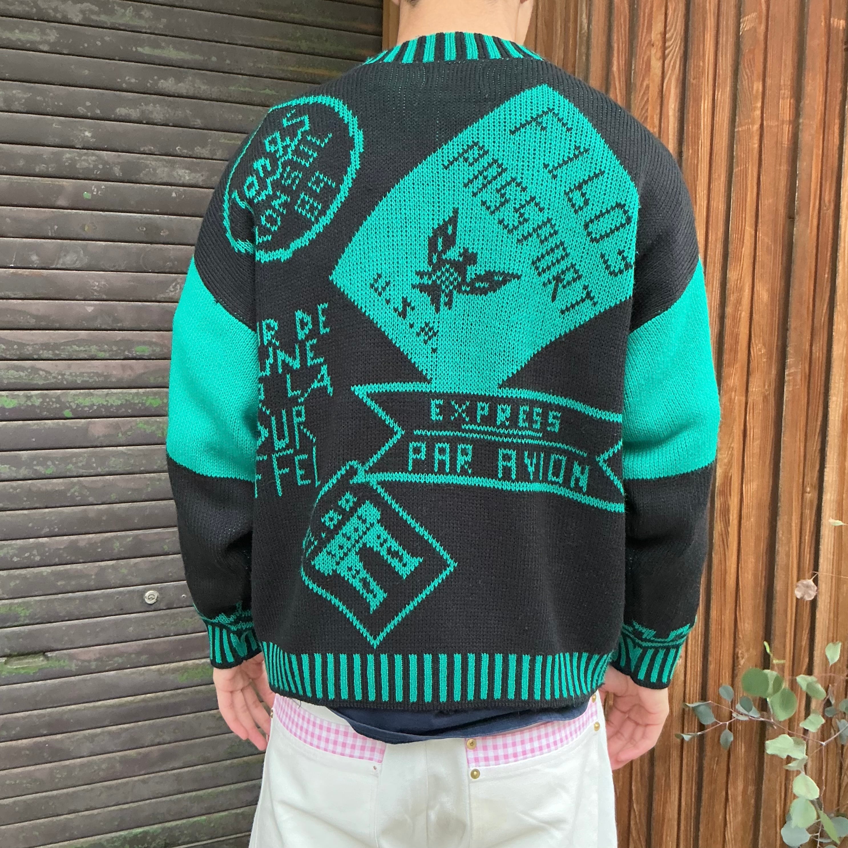 80's USA製 LOOKING GOOD アクリルニット 柄ニット デザインニット