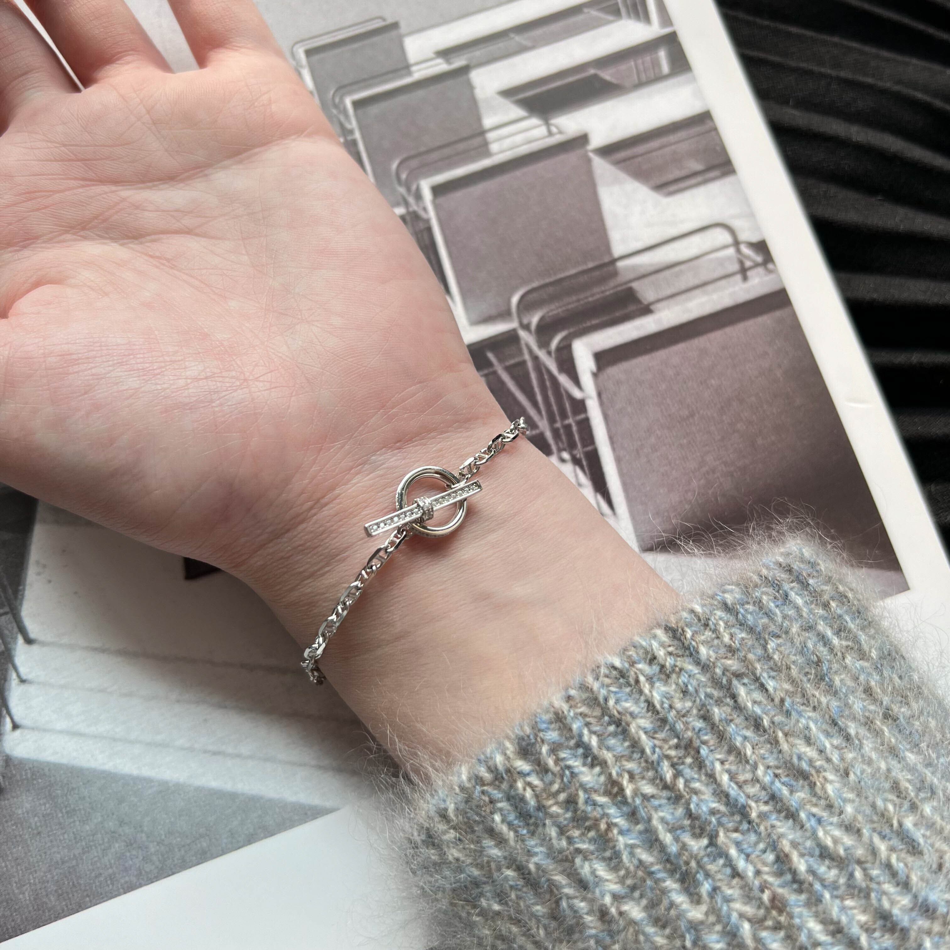 新品☆silver925 モアッサナイトダイヤ チェーン ブレスレット 20cm Silver925モアサナイト二重モダンチェーンブレスレット | hoshine