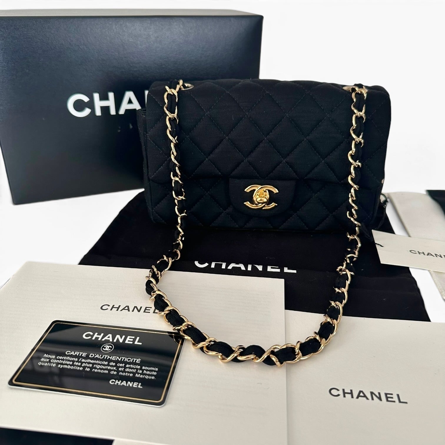 Rare◇CHANEL Matelasse Cotton Single Flap Black Shoulder Bag Gold Hardware 862