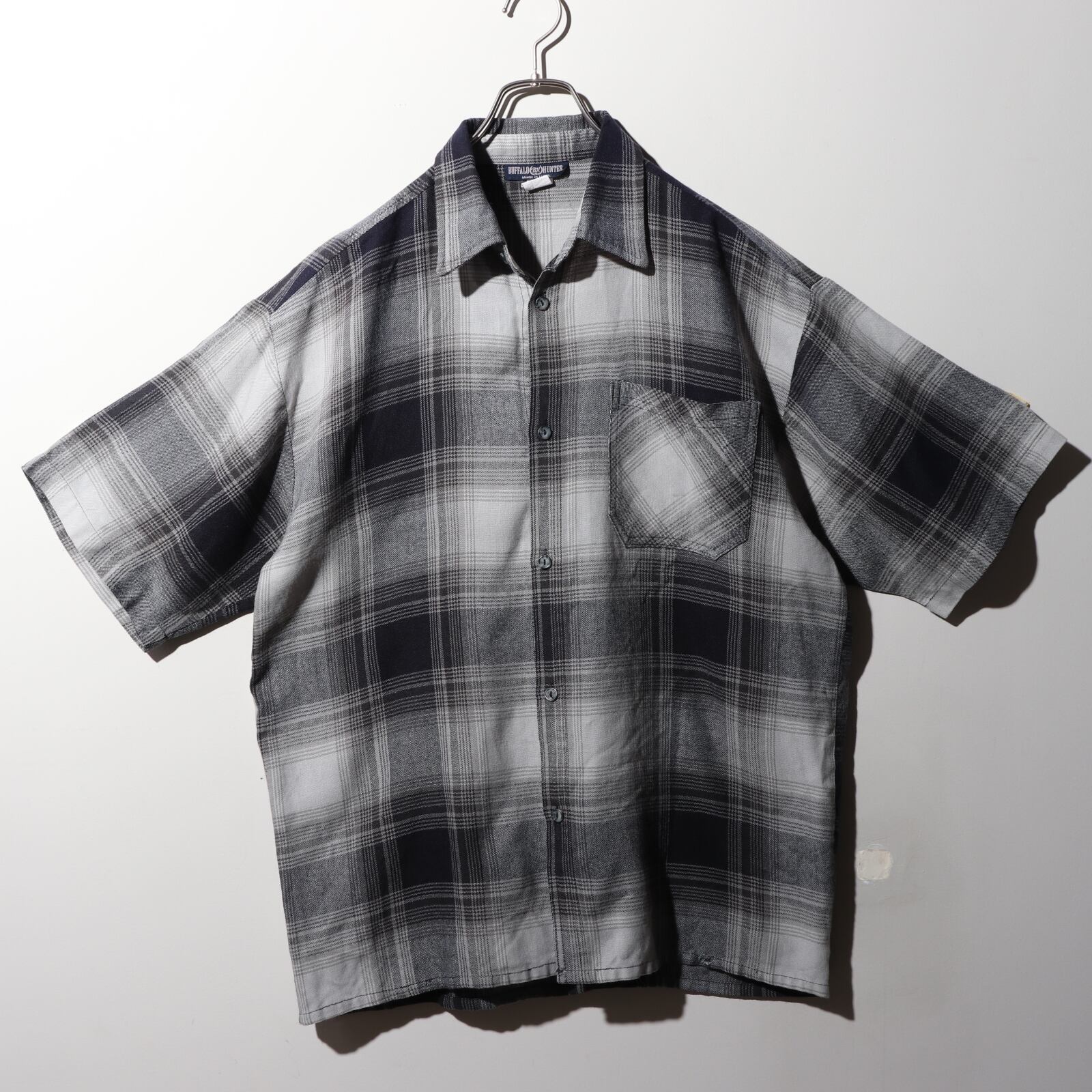 美品 XL USA 80s 90s オンブレチェックシャツ 半袖 黒 ブラック 