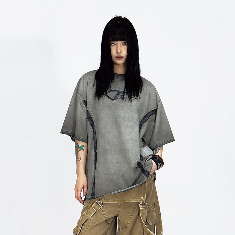 PEOPLESTYLEメッシュ切替ウォッシュドTシャツ