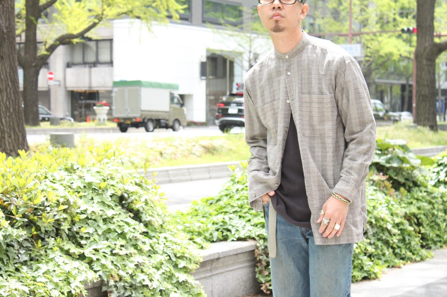 80s im issey miyake Band Collar Shirt