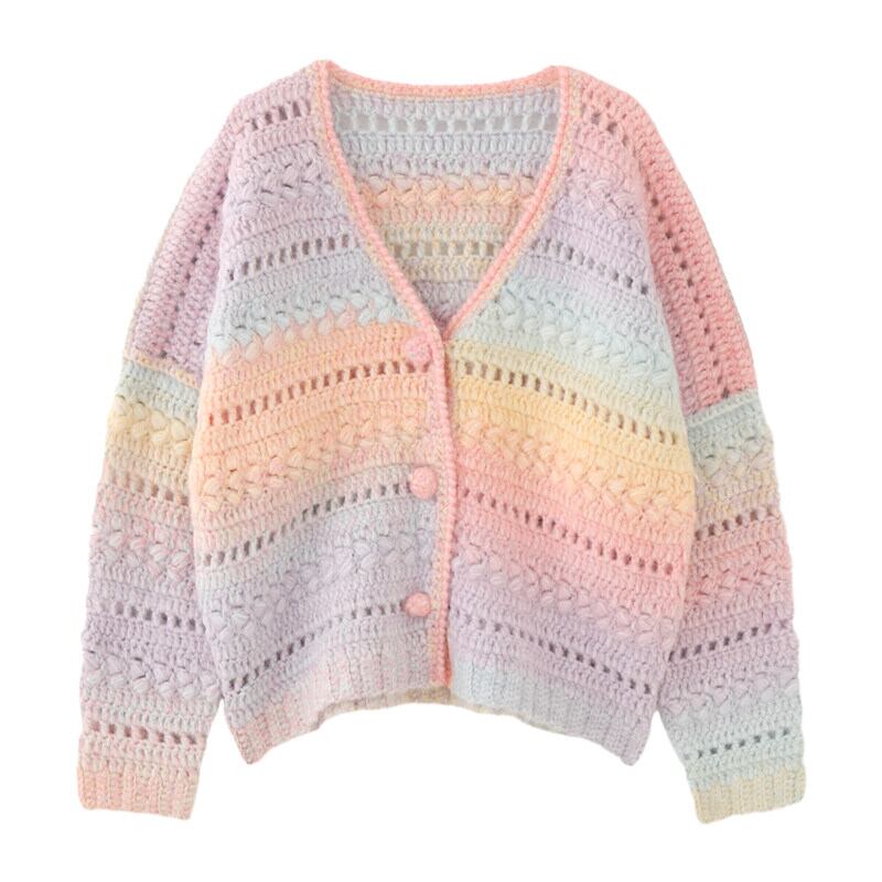 Pastel Crochet Openwork Cardigan S0151