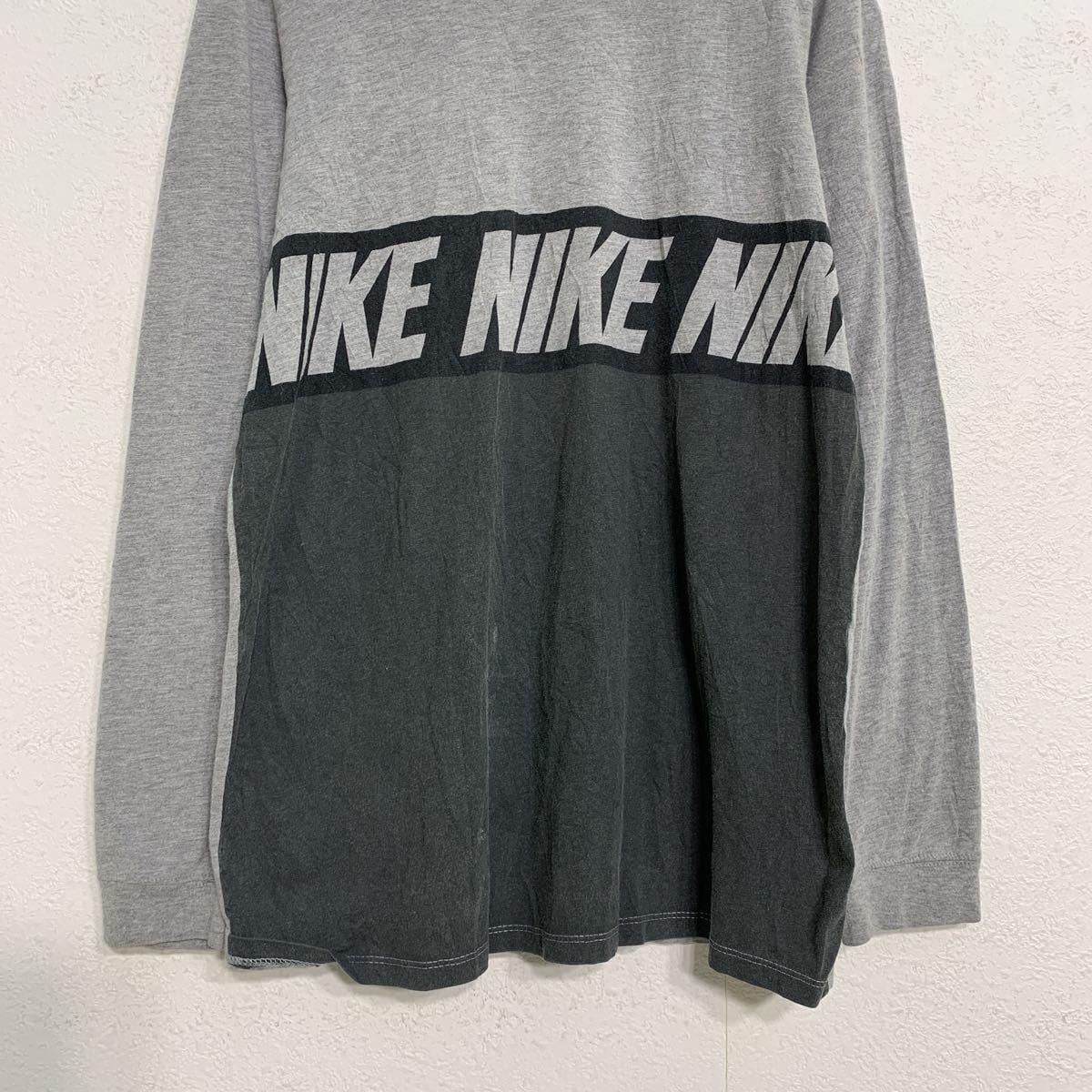 NIKE 長袖 プリント Tシャツ キッズ XL 160～ グレー ナイキ スポーツ ロンT 古着卸 アメリカ仕入れ a407-5802