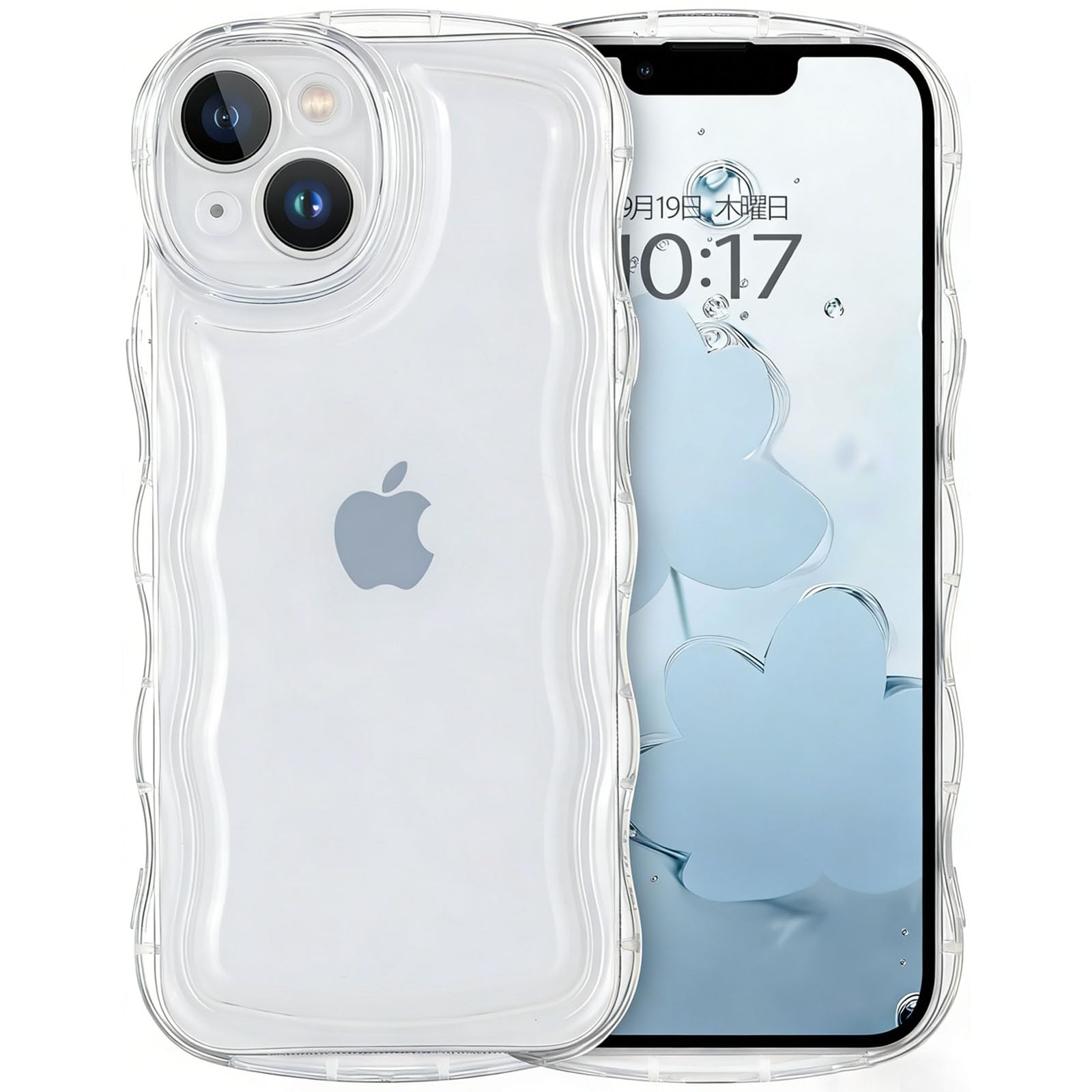 iPhone 16 用 ケース 透明 波型フレーム おしゃれ TPU+PC 韓国 かわいい 可愛い スマホケース 人気 シンプル 滑り止め 薄型 軽量 耐衝撃 指紋防止 黄ばみ防止 レンズ保護 ストラップホール付き シリコン
