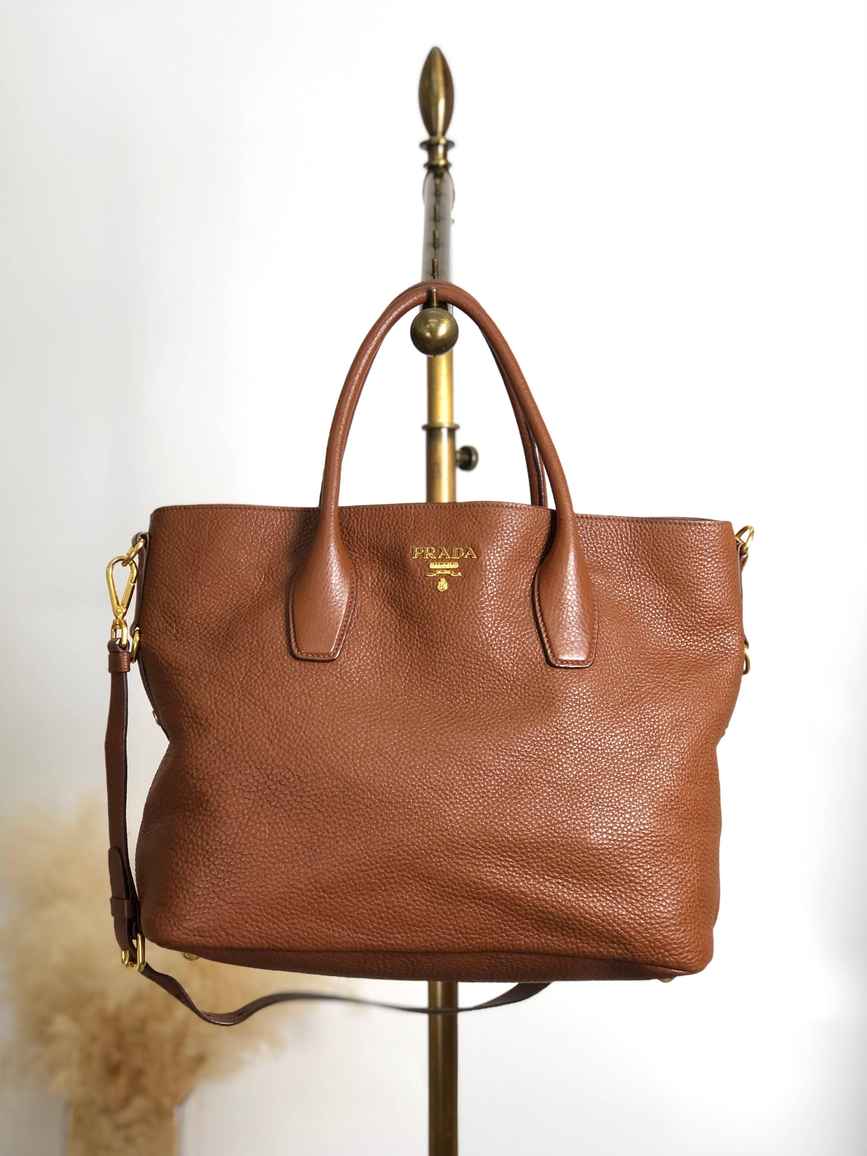 PRADA プラダ ハンドバッグ ブラウン ロゴ レザー 2way vintage