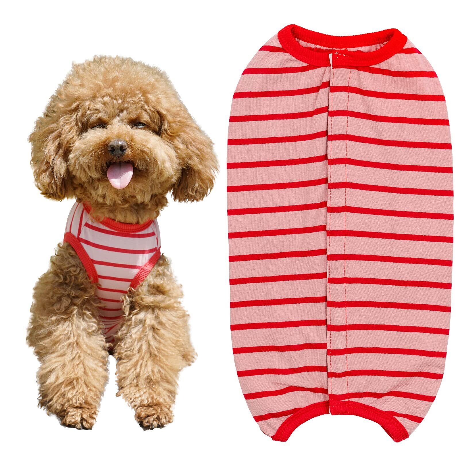 【数量限り】KUVEELA PET 術後服 犬 服 犬用品 術後ウェア 術後カバー服 エリザベスカラーの代わる 保護服 雄 雌兼用 避妊 離乳 傷口保護 皮膚病 通気 夏用 小型犬 中型犬(SS、ピンクレッド)