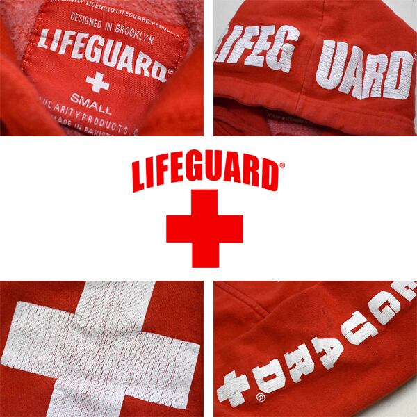 1点物◇ライフガードLIFE GUARD赤プリントスウェットパーカー古着S