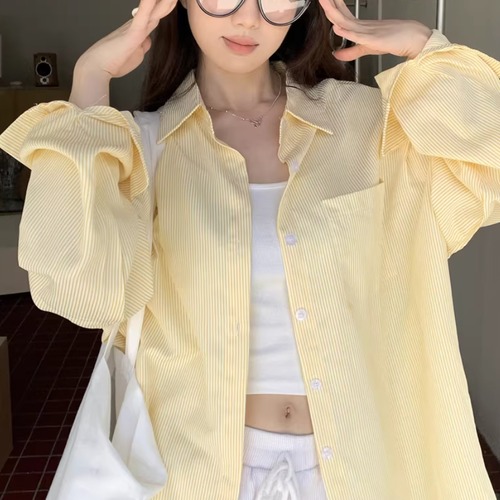 2色／オーバーサイズストライプシャツ ・76052