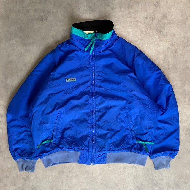 コロンビア 襟高 ナイロンジャケット ブルゾン 90s XL ブルー 青 緑 黒
