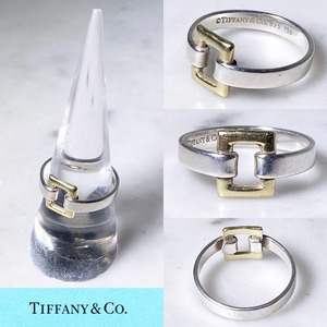 TIFFANY silver × k18 rectangle ring