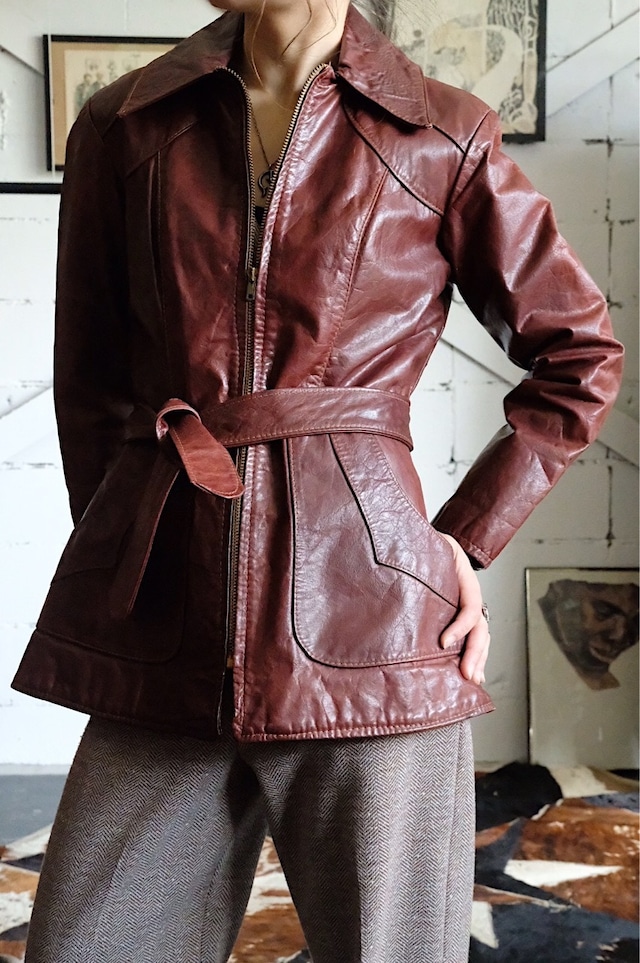 70s Natural Comfort waist belt leather jacket