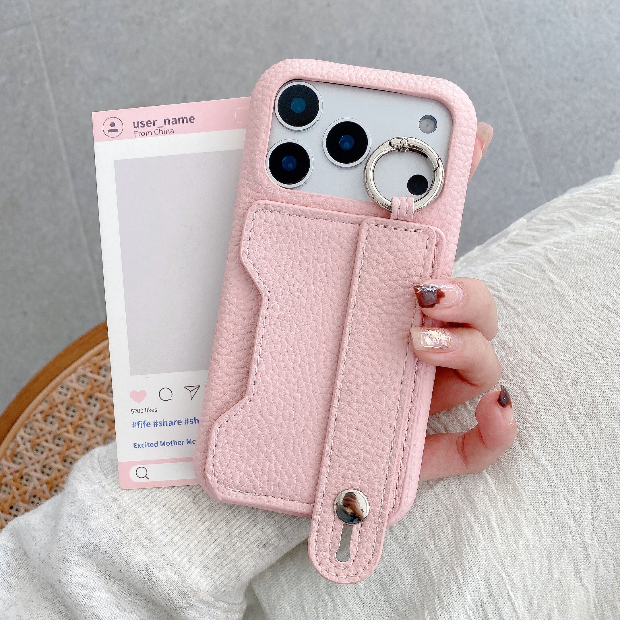 バンド付き iPhone 17 16 15 14 ケース シンプル カード収納 PUレザー