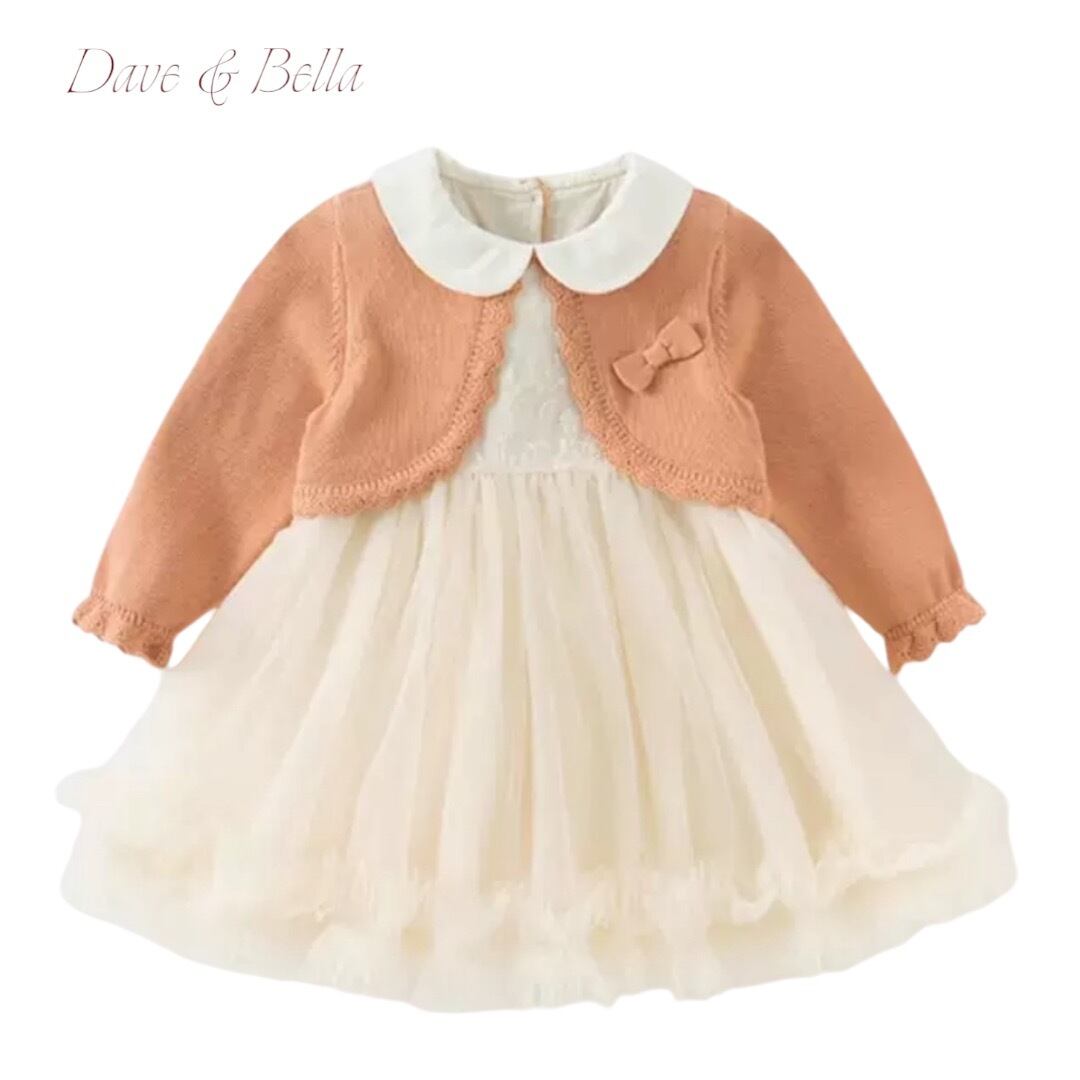 Ensemble orange cardigan frill dress