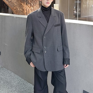 アシメボタンレイヤードカフスグレースーツジャケット(ruf_02577)