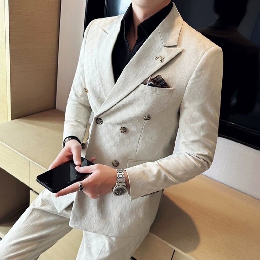 ブロックチェック柄 ダブルブレストスーツ スリーピース 6カラー A2399