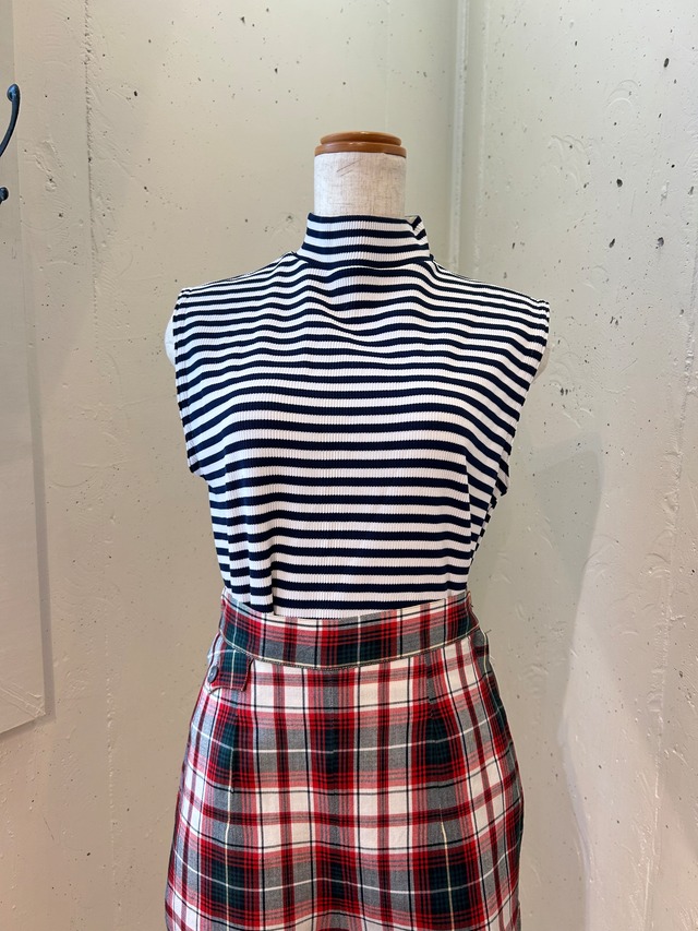70's  navy×white border tops