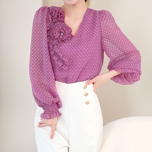 ショルダーフリル Vネックシフォンシャツ G0674