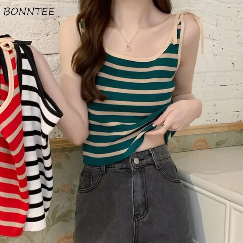 【新作】【送料無料】 タンク女性デイリーストライプオールマッチレジャーニットトレンディシンプルストリート韓国スタイルシックで快適な創造性夏新 0261049463245